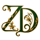 Zachary Denning monogram: an ornate intertwined Z and D in emerald green with gold flourishes